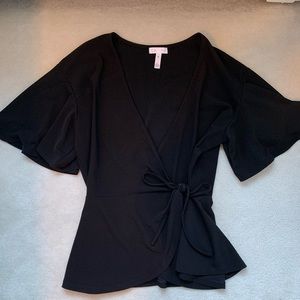 Leith black wrap blouse